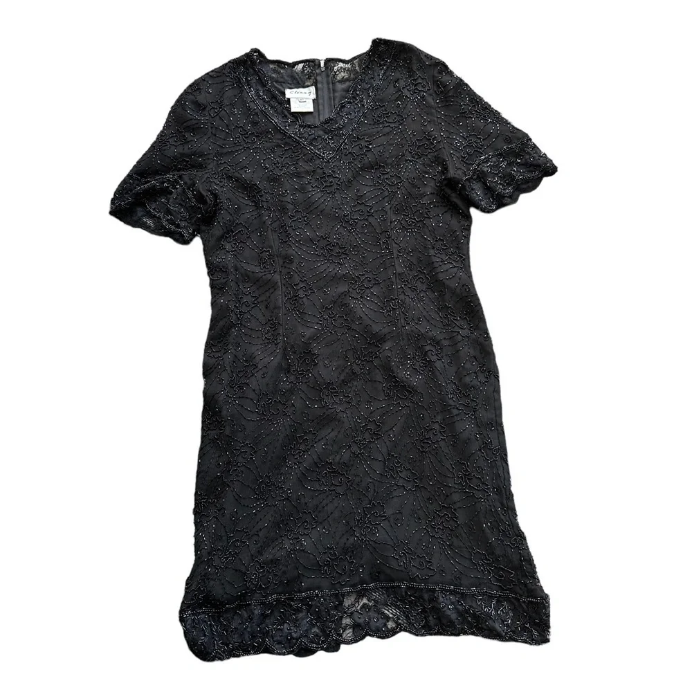 Vintage by Stenay Women's‎ Black Beaded Silk Midi Dress Size: XL